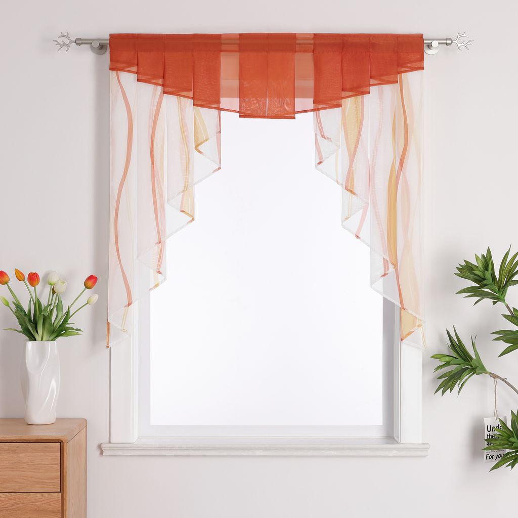 Joyswahl Scheibengardinen Voile Bistrogardine M-Typ Vorhangkopf Tunnelzug Kurzstore Küche Gardinen Orange BxH 120x145 cm