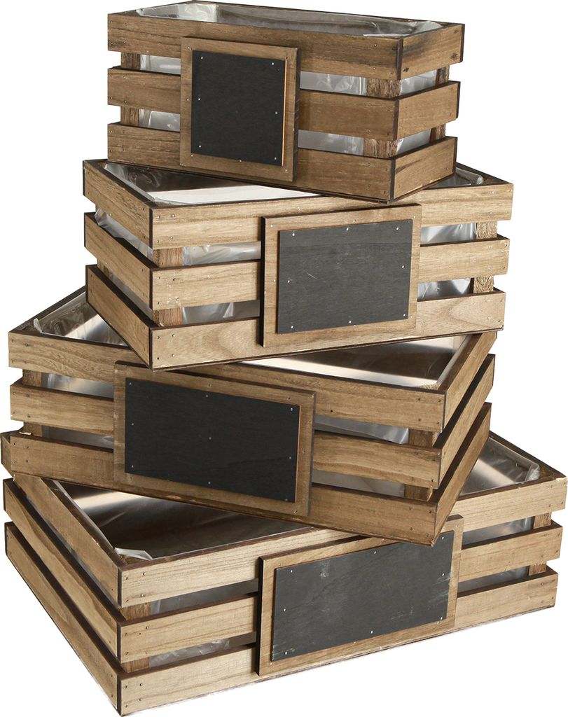 Holzkiste Vintage Pflanzkasten Set Tafelblumen Deko 4er-Set 40-25cm