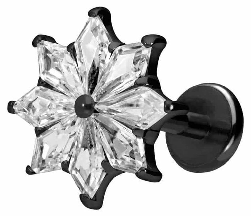 Ohrpiercing, Nasenpiercing Titan Labret mit Push Fit KRISTALLSTERN Schwarz Stablänge: 8mm | Stabstärke: 1mm