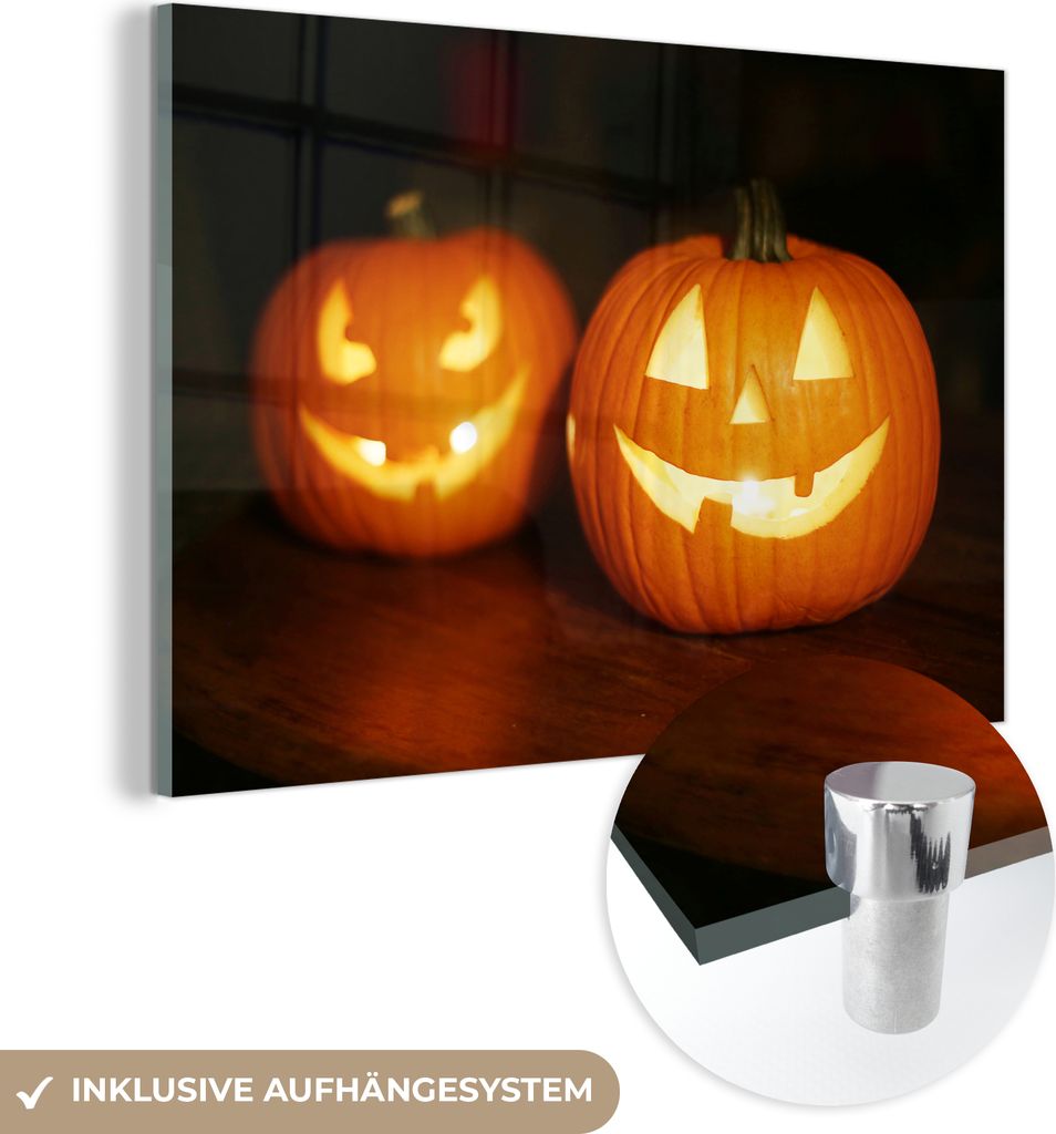 MuchoWow Große XXL Glasbilder - Bilder auf Wandbild - Foto auf Glas Halloween-Kürbisse 150x100 cm Wanddekoration aus Glas - Acrylglasbild - Acr...