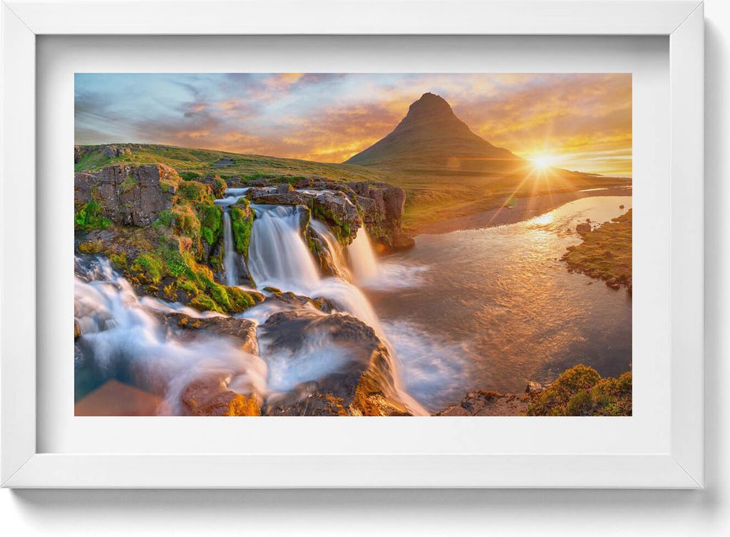 Landschaft in der Natur bei Sonnenuntergang– Wandbild mit Rahmen – Gerahmtes Bild – Wanddekoration – 30x20 cm – Weiß Rahmen