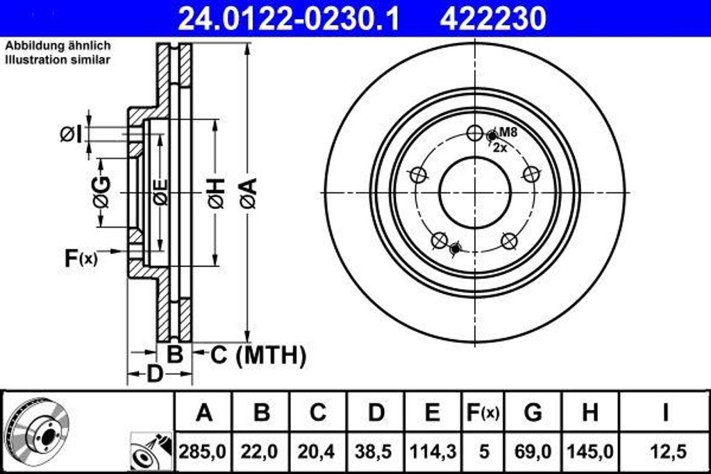 ATE 24.0122-0230.1 Bremsscheibe OE MR334996 kompatibel mit Pajero