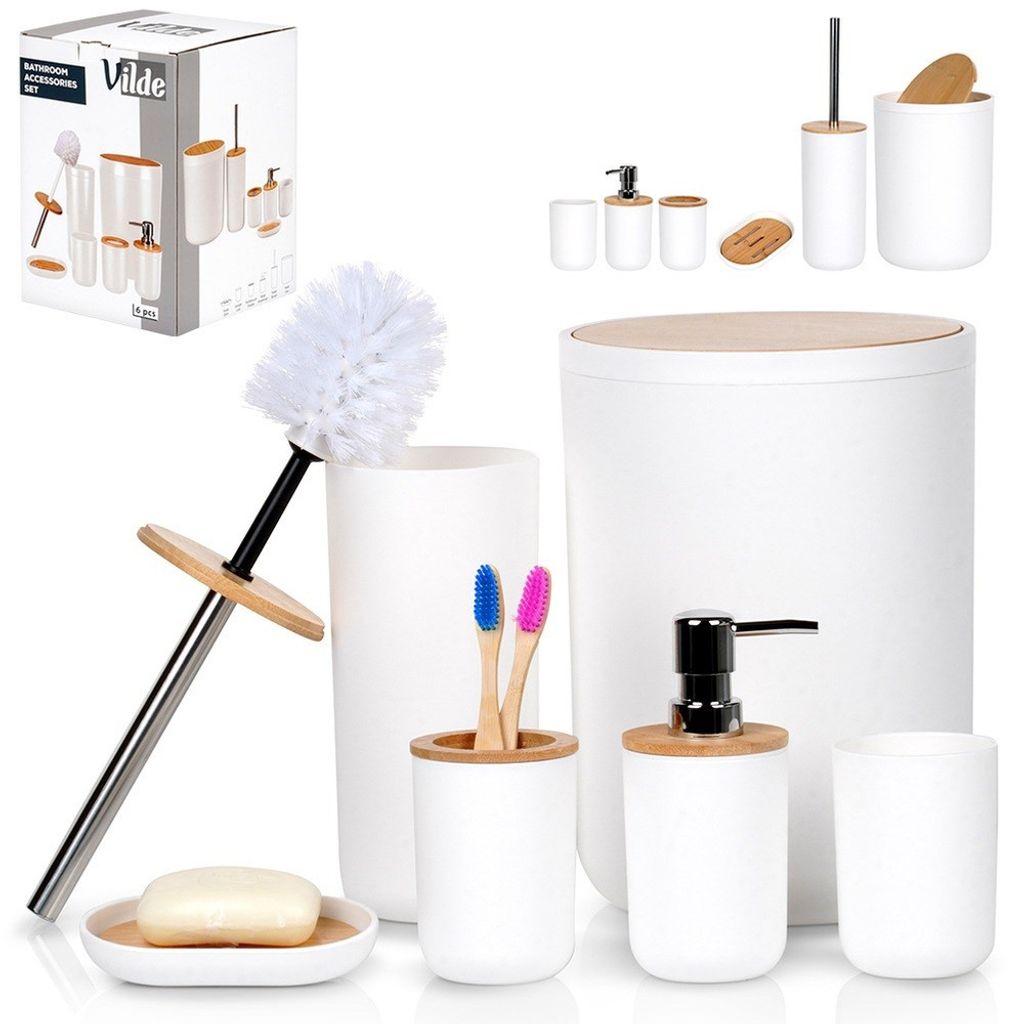 Vilde Badset Bade-Set Zubehör für Badezimmer Badaccessoires weiß 6 El.