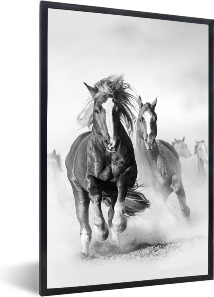 MuchoWow Gerahmtes Poster Pferde - Tiere - Illustration 40x60 cm - Poster mit Schwarzem Bilderrahmen Wandposter Rahmen Foto Bilder - Papierdruck ...