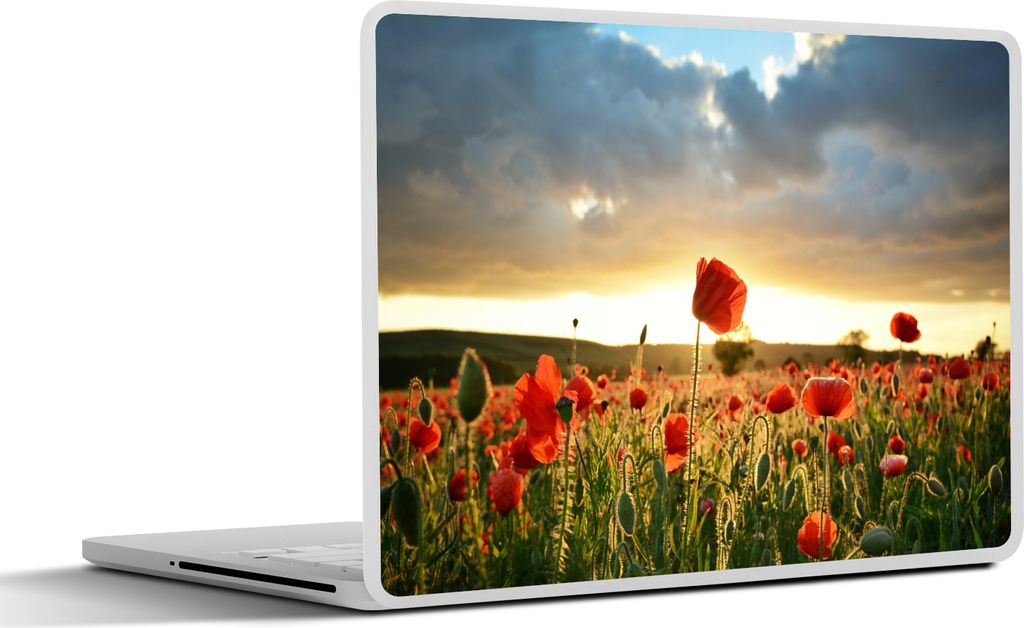 MuchoWow Laptop Aufkleber Sticker Cover Bunter Himmel über vielen Mohnblumen 30x21 cm - Sticker für Laptop - Selbstklebend