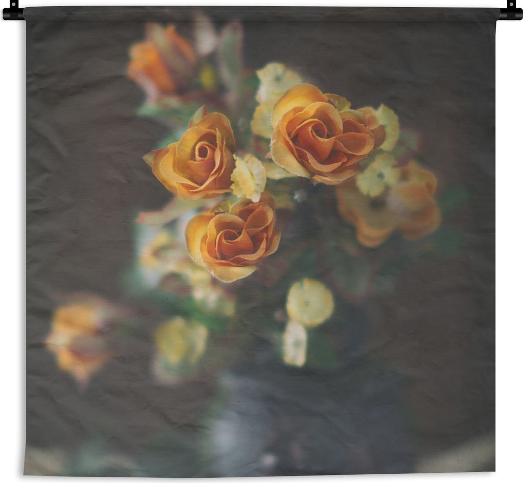 MuchoWow Wandteppich Wandbehang Rosen - Orange - Blumen 150x150 cm Tapisserie Dekoration Wandtuch - Wohnaccessoires - Modernes