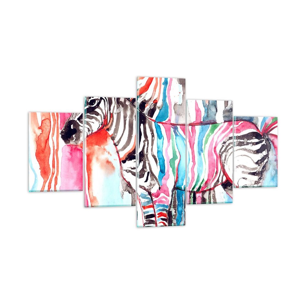 Bilder auf glas - Zebra Tiere Natur bunte - 125x70cm - Glasbilder - Wandbilder - Kunstdruck - zum Aufhängen bereit - Wanddekoration aus Glas - Gla...