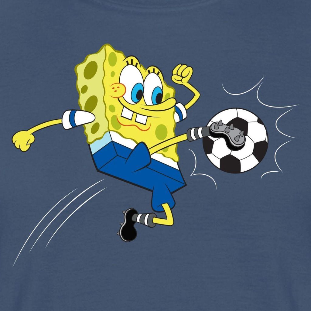 Spreadshirt Spongebob Schwammkopf Kickt Einen Fußball Männer T-Shirt, M, Dunkles Denimblau