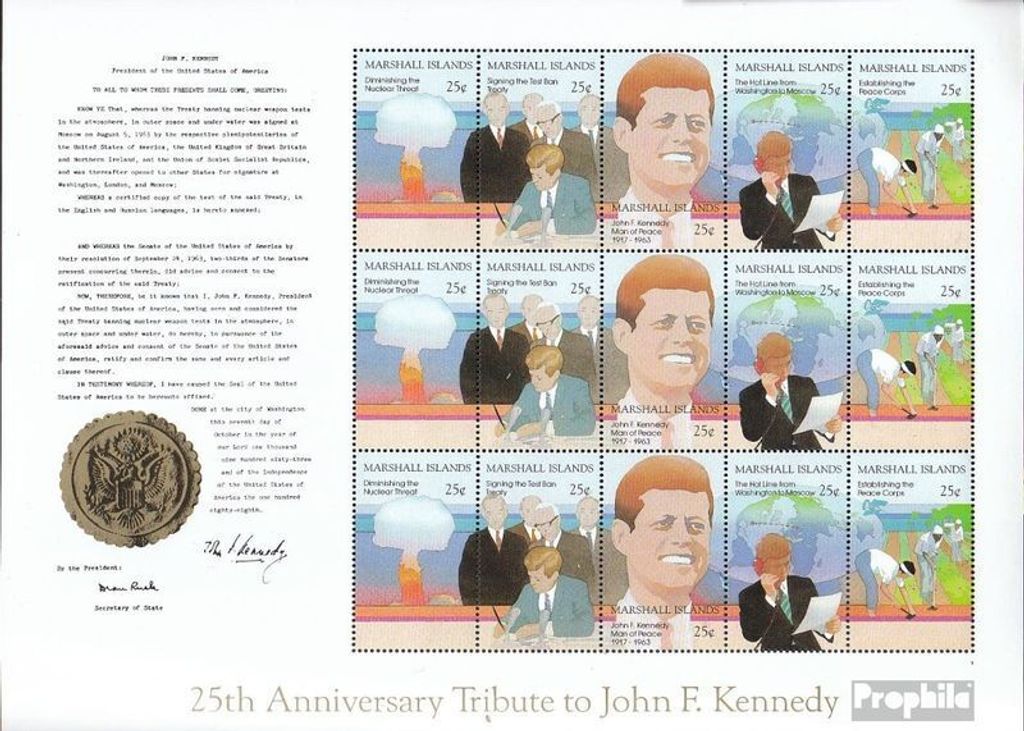 Briefmarken Marshall-Inseln 1988 Mi 194-198 Kleinbogen (kompl.Ausg.) postfrisch John F. Kennedy