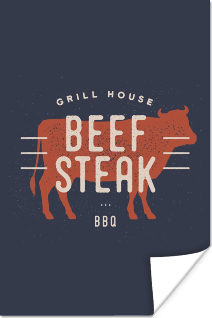 MuchoWow Poster BBQ - Mancave - Steak 80x120 cm - Papierdruck