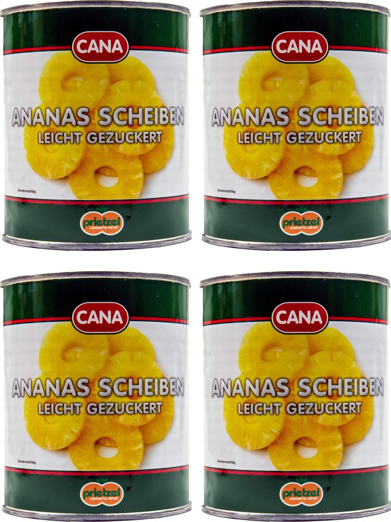 Food-United Ananas Scheiben Ringe leicht gezuckert 4 Dosen Füll 825g ATG 490g