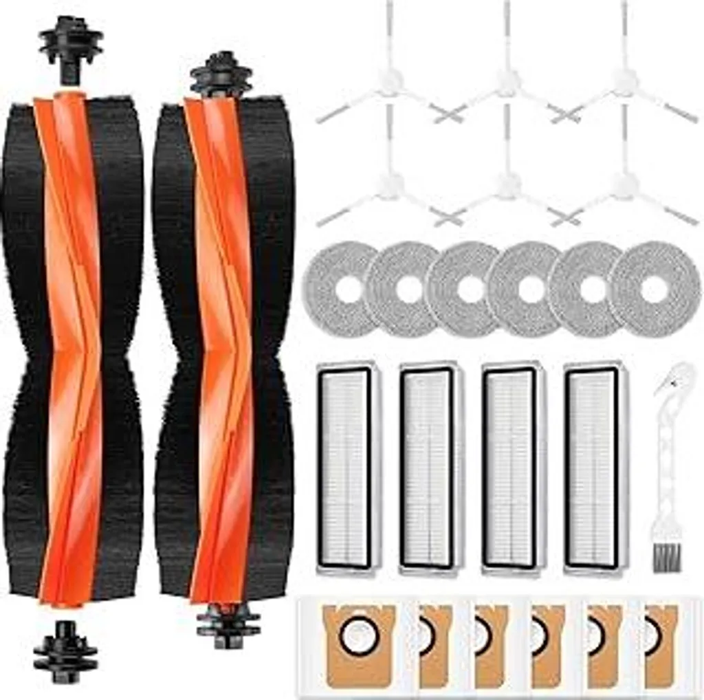 Set di 25 accessori per robot aspirapolvere Xiaomi X20+ / X10+, ricambi e accessori 2 spazzole principali rimovibili 6 panni di pulizia 6 sacchetti raccoglipolvere 6 spazzole laterali 4 filtri HEPA 1 accessorio per la pulizia