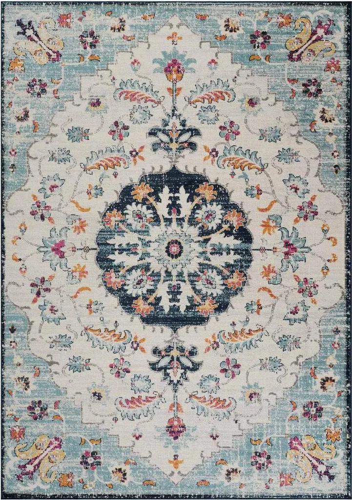 Tapis oriental revisité LYN3 MED médaillon central et finitions premium