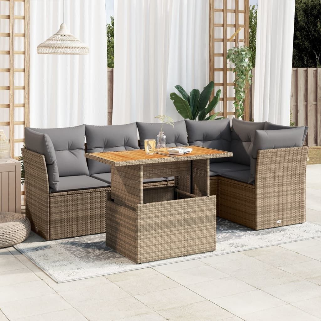 Maison Exclusive - 6-tlg. Garten-Sofagarnitur mit Kissen Beige Poly Rattan
