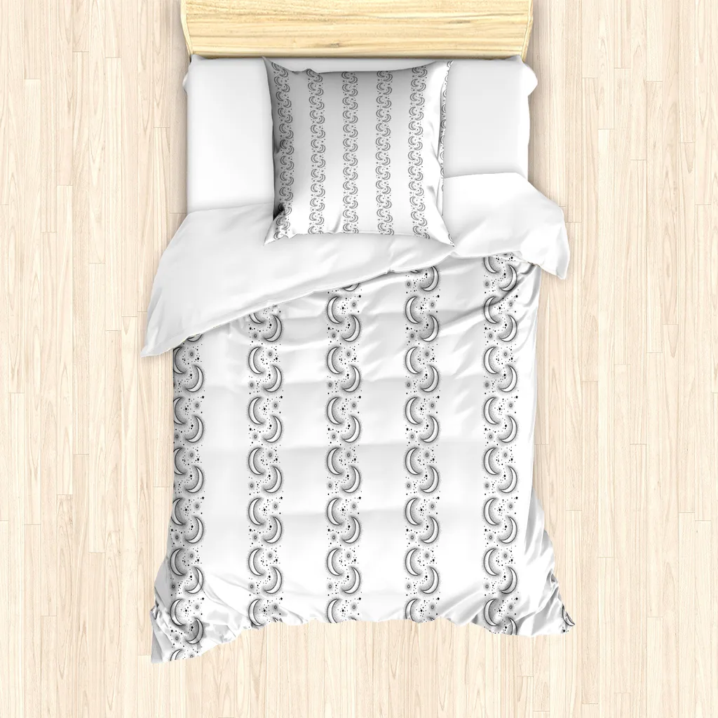 ABAKUHAUS Set copripiumino a mezzaluna per letti singoli, minimalista a pois e stelle Sun, antiacaro, adatto a chi soffre di allergie, con federa, 135 cm x 200 cm - 80 x 80 cm, grigio antracite e bianco