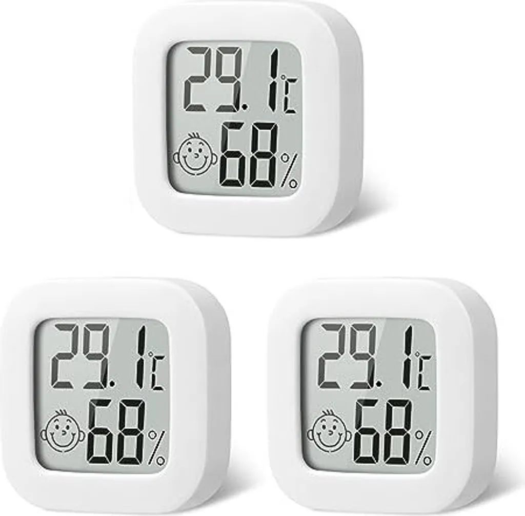 Flintronic Mini termometro LCD, confezione da 3, igrometro digitale per interni, senza fili, misuratore di umidità per stanza del bambino, ufficio, serra (bianco)