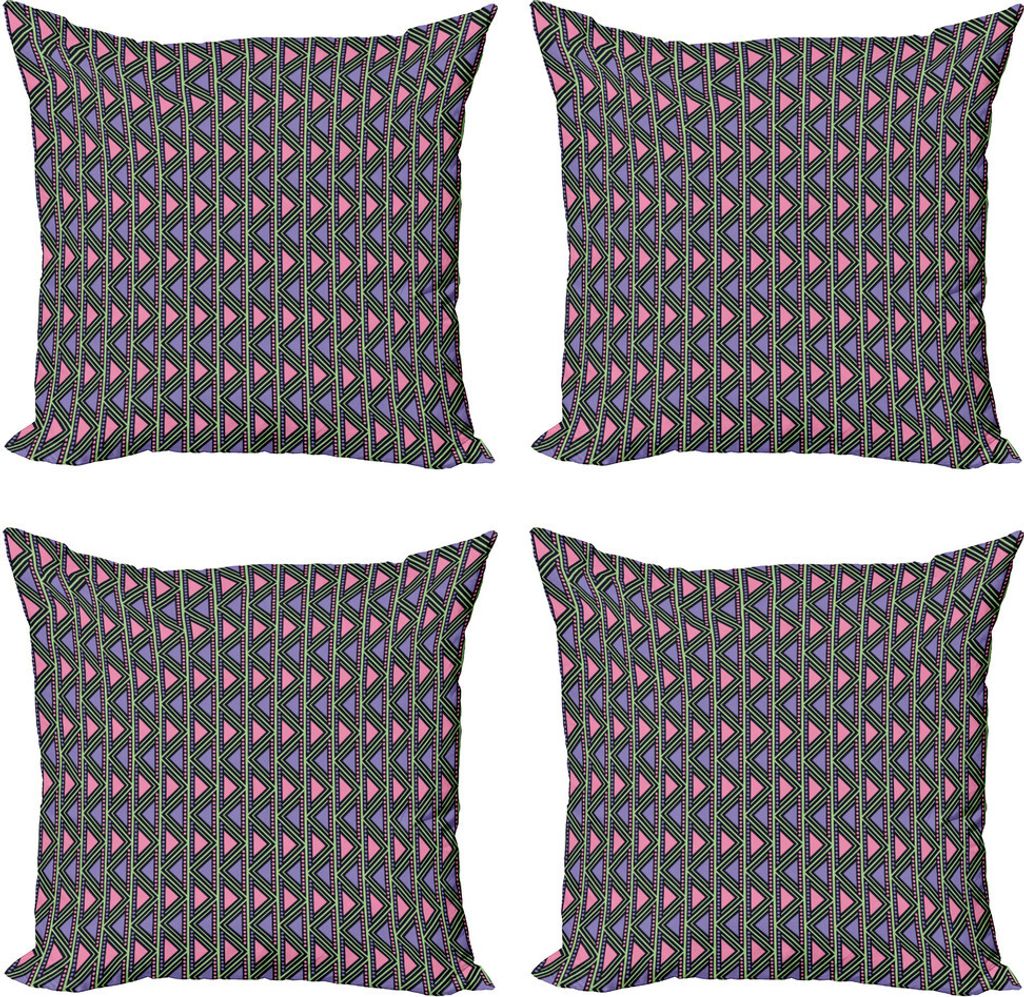 ABAKUHAUS Stammes Kissenbezug Set (4 Stück), Herringbone Motive, Moderner Doppelseitiger Digitaldruck, 60 cm x 60 cm, Rosa Lila Hellgrün