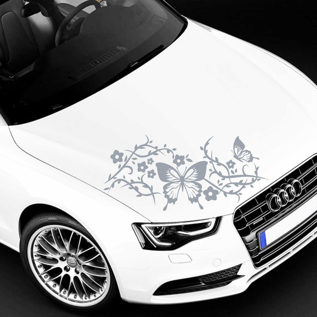 Aufkleber - Autoaufkleber "Butterfly Rankelement" 40cm x 18cm silber - Tuning Carystyling Heckscheibe Auto