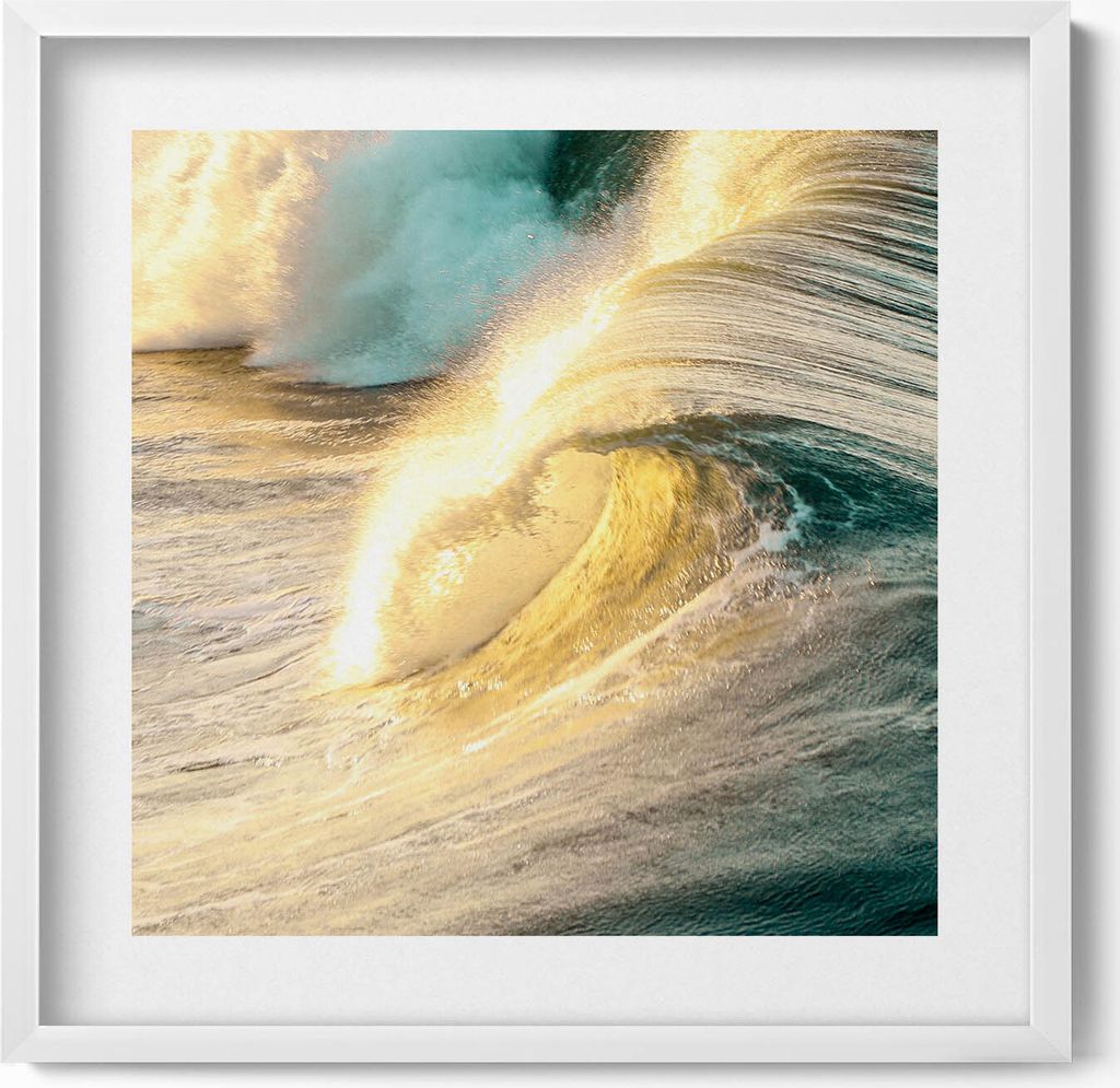 Meereswellen im Sonnenschein– Wandbild mit Rahmen – Gerahmtes Bild – Wanddekoration – 50x50 cm – Weiß Rahmen