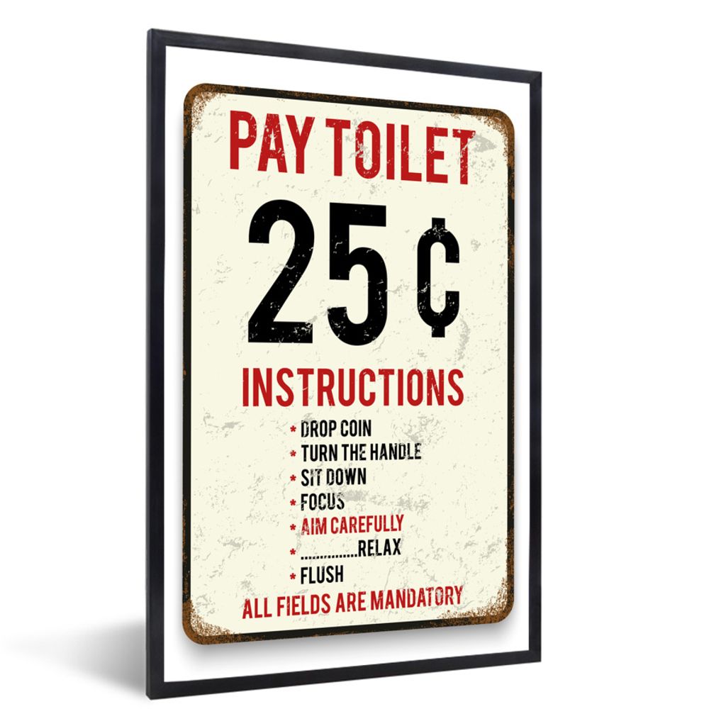 MuchoWow Gerahmtes Poster Ein Toilettenposter mit dem Text pay toilet 40x60 cm - Poster mit Schwarzem Bilderrahmen Wandposter Rahmen Foto Bilder ...