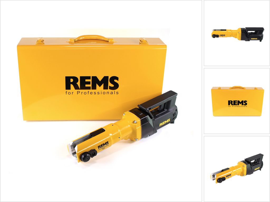 A yellow Rems tool and its case are displayed on a white background.