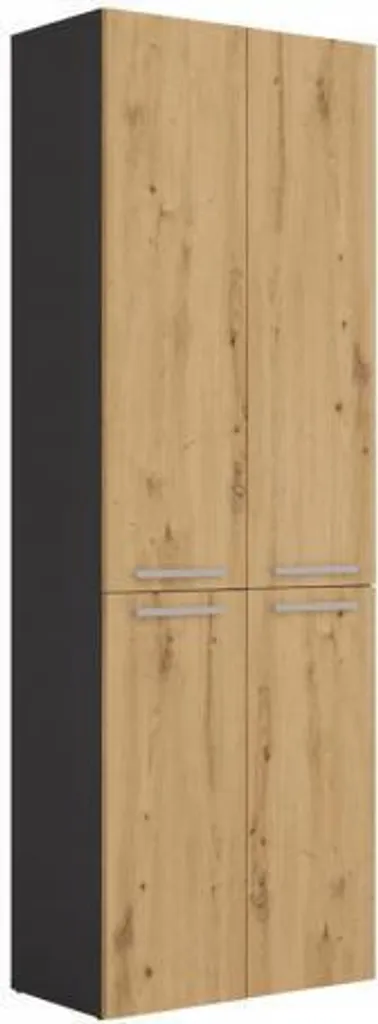 Armoire ATSO 1 chêne artisanal et anthracite avec panier à linge gain