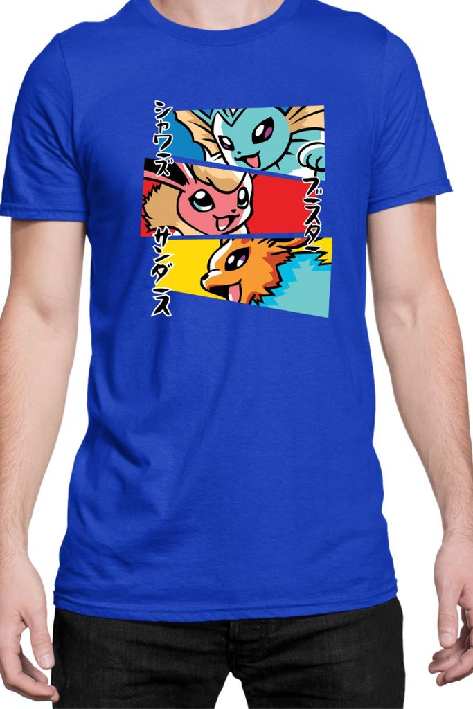 Herren T-Shirt Japan Manga Anime Comics Animation Pokeball Eevee Evolutions, Man M / Blau