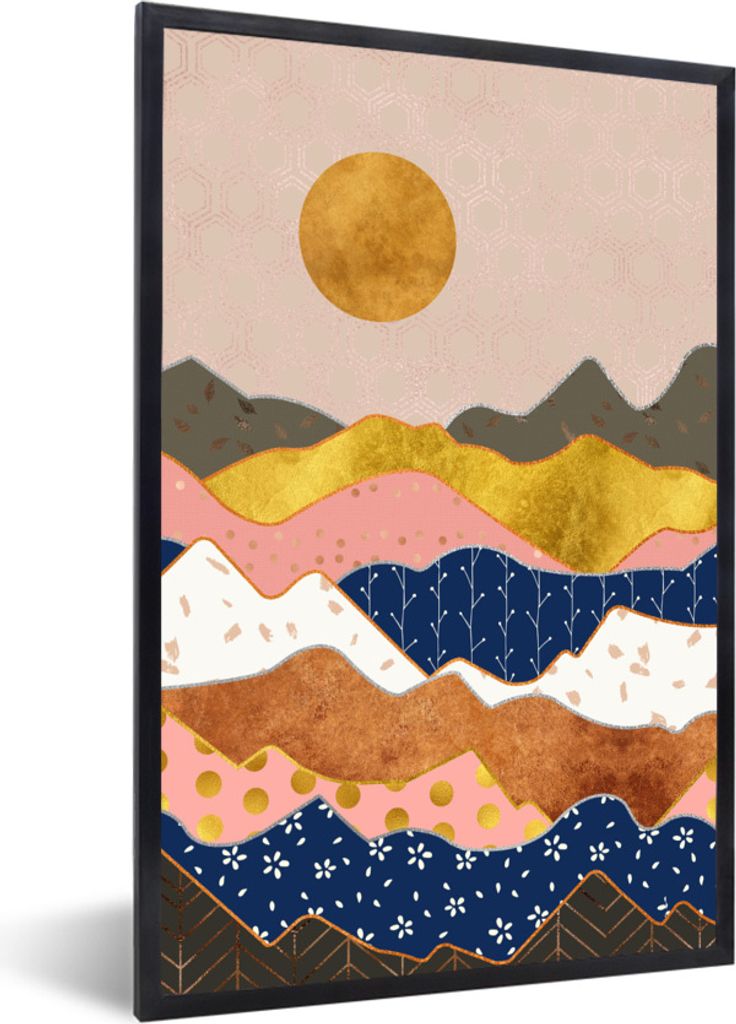 MuchoWow Gerahmtes Poster Gold - Pastell - Muster 40x60 cm - Poster mit Schwarzem Bilderrahmen Wandposter Rahmen Foto Bilder - Papierdruck - Wand...