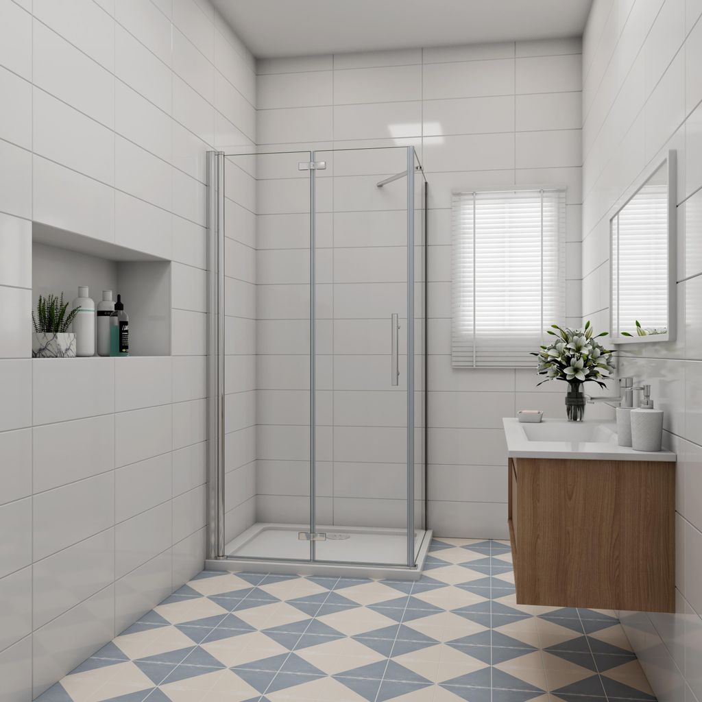 80x90x197cm Duschtrennwand Drehtür 6mm Easyclean Glas Glastür Duschtür Duschkabine L=500 (Stützstange)