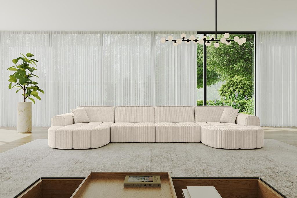 ALTDECOR Ecksofa in U-Form Livo-U2 - 400x173x79,5 cm Beige - Corner Sofa Bett Eckcouch Couch L-Form Wohnlandschaft Cauchsofa