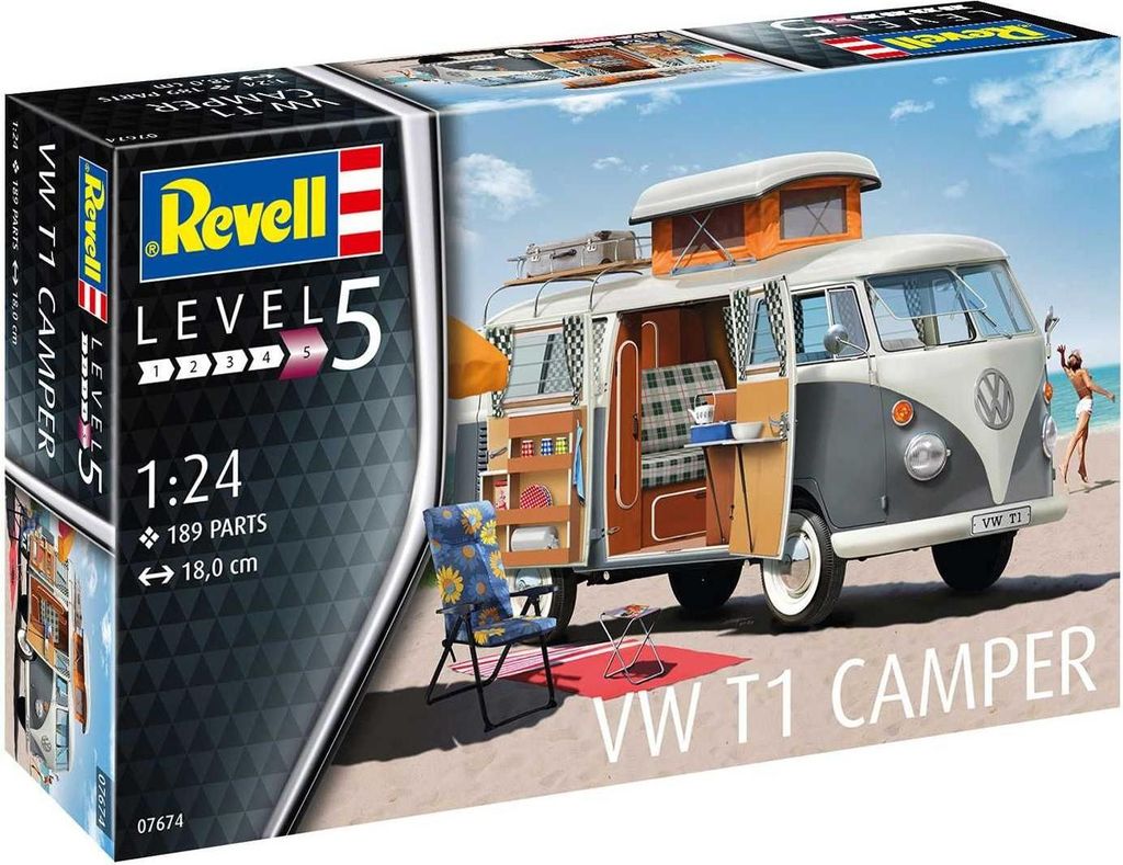 Revell, modelo a escala 1:24 del Volkswagen T1 Camper, kit Imagen del producto 