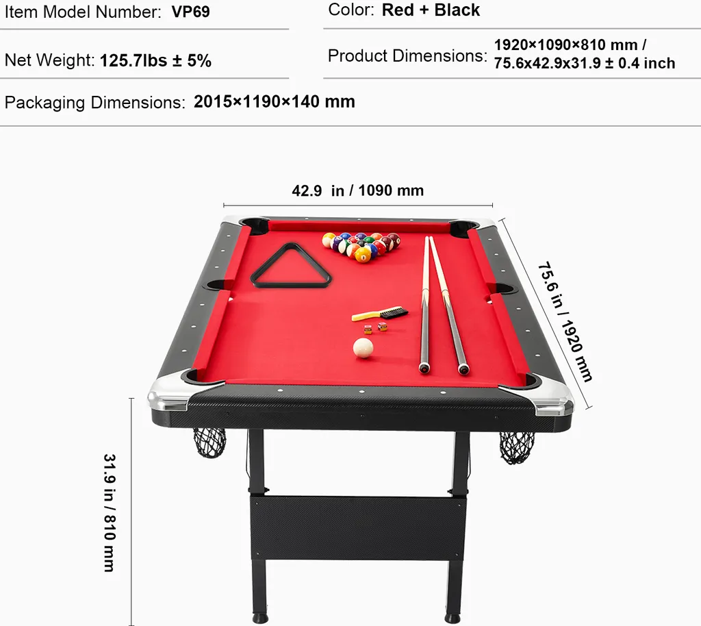 SucceBuy Billard Pliable 190cm - Table Portable Noir et Drap Rouge - 7