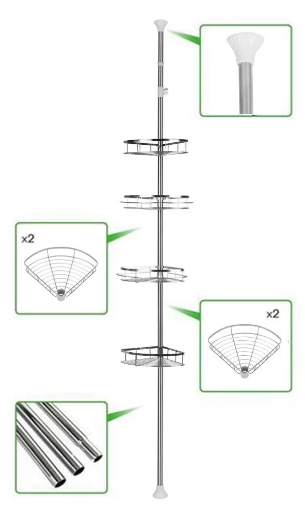 Serviteur de douche d'angle télescopique à 4 niveaux, acier inoxydable - 4