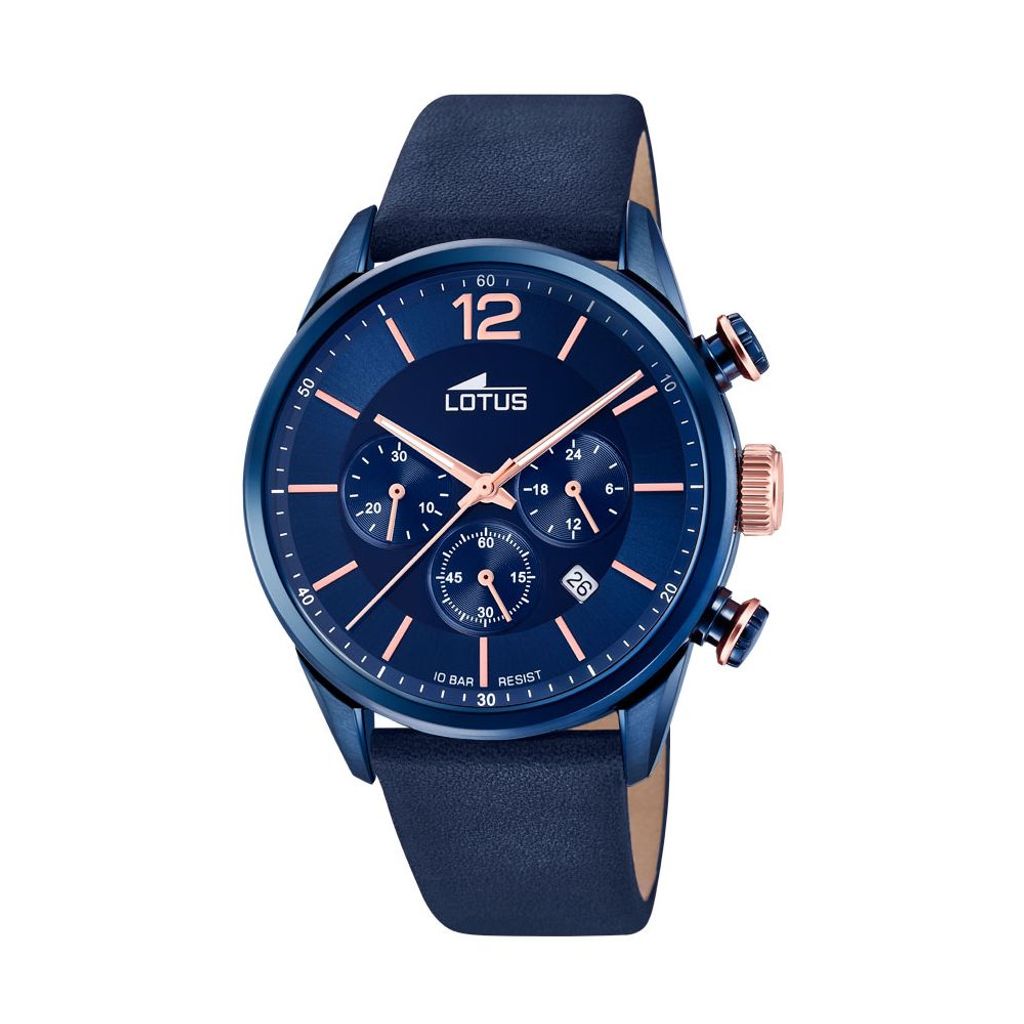 Lotus Herren Armbanduhr Lederband blau Chronograph 18681/2