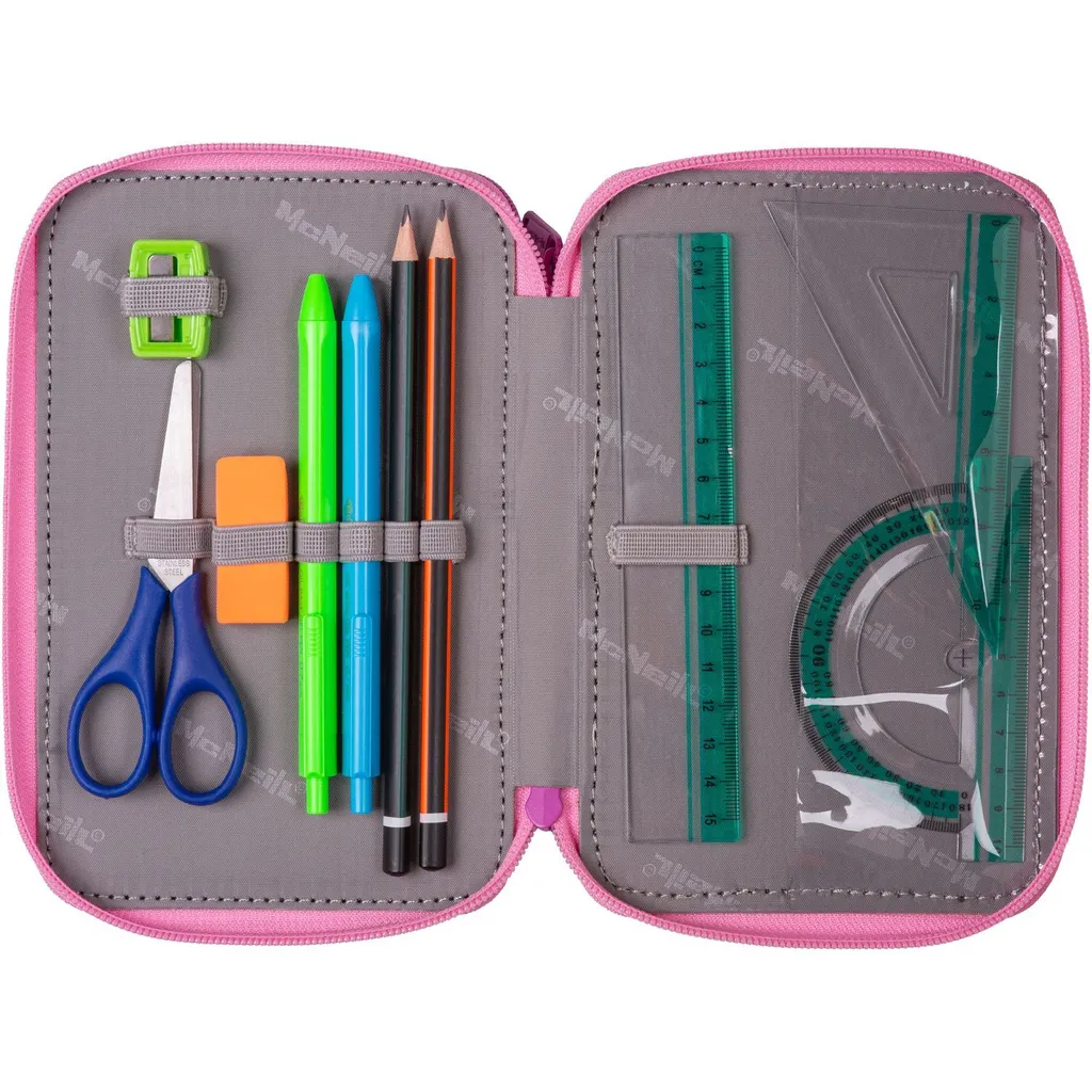 McNeill Pinky Rose Trousse à Crayons avec 3 Compartiments pour l'École - 9