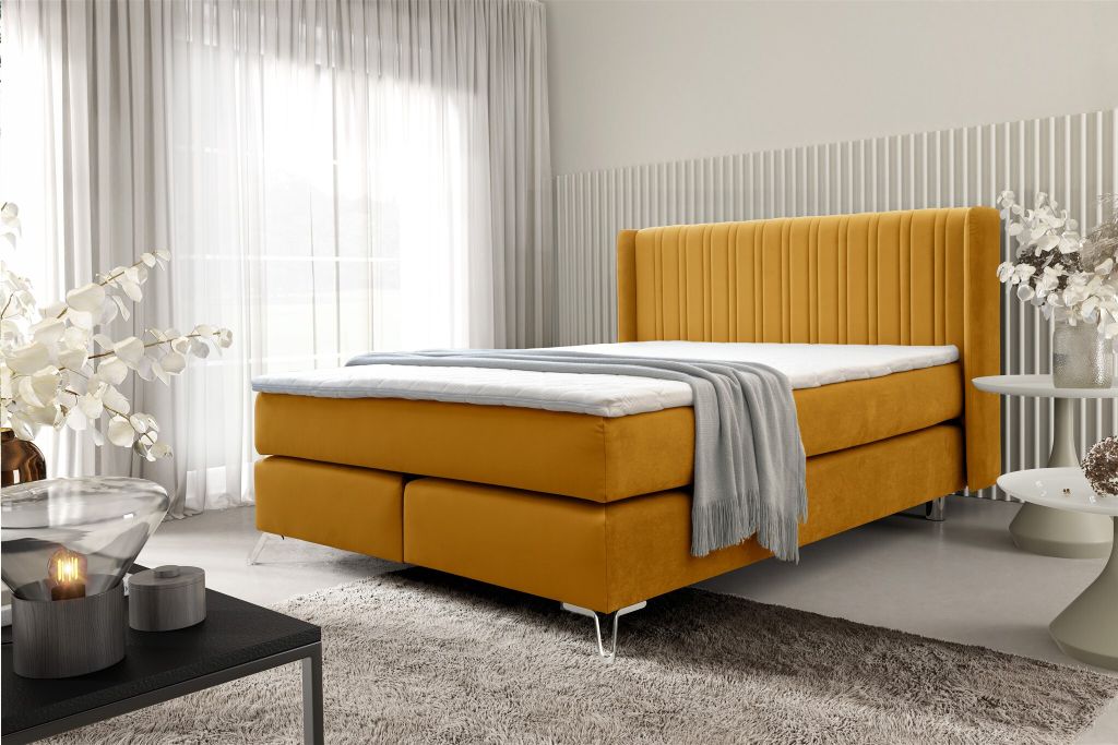 Boxspringbett Schlafzimmerbett AGNUS 160x200cm in Stoff Salvador Honiggelb