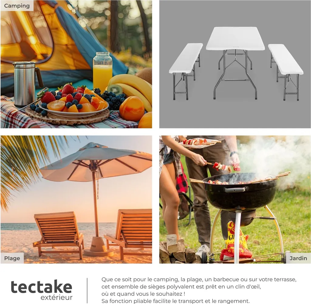 Mobilier de camping pliable blanc : table valise et assises intégrées - 7