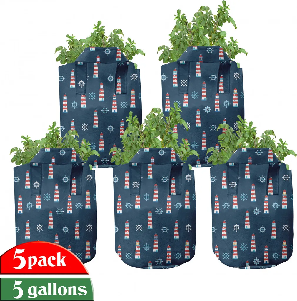 Lot de 5 Sacs de Plantation 5 Gallons en Tissu Respirant Aqua et Marine