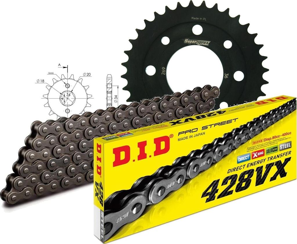Kit Stahl passend für Honda CG125 W-E 98-99 15-36-112 DID428VX Niet