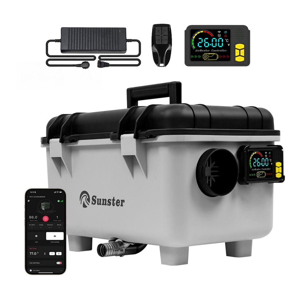 Sunster Standheizung Dieselheizung 8KW 12/24V 230V – Leise Bluetooth-Heizung mit Start/Stopp & Belüftung für Wohnmobil, Caravan & Camper
