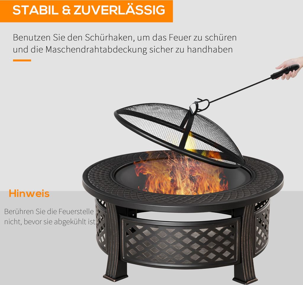 Outsunny Feuerschale mit Funkenschutz Feuertisch Produktbild 4