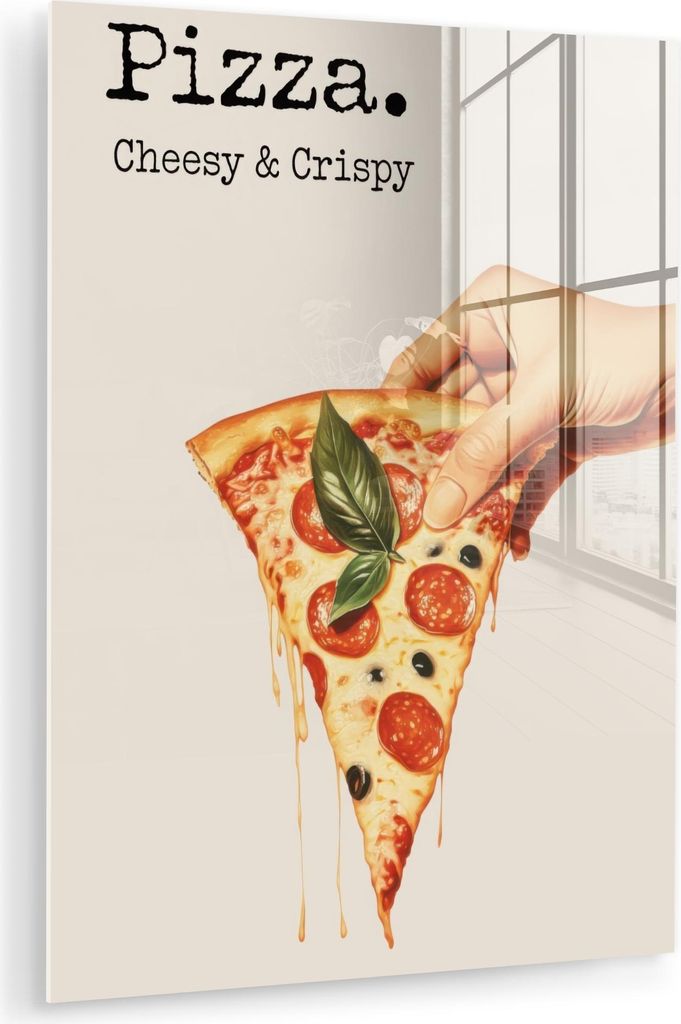MuchoWow Glasbilder - Bilder auf Wandbild - Foto auf Glas Pizza - Käse - Peperoni 30x40 cm Wanddekoration aus Glas - Acrylglasbild - Acrylbilder -...