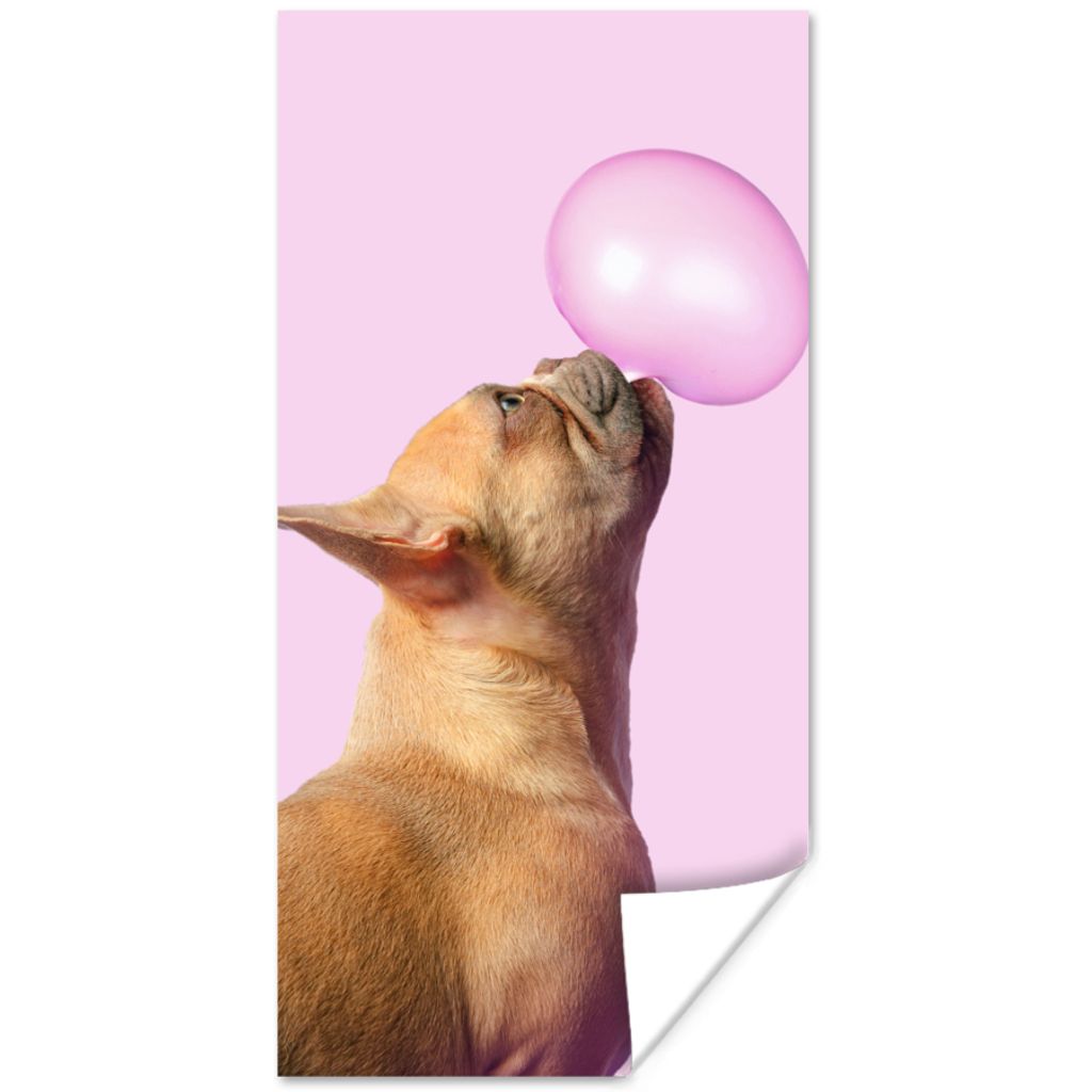 MuchoWow Poster Hund - Tiere - Kaugummi - Rosa 20x40 cm - Plakat - Foto