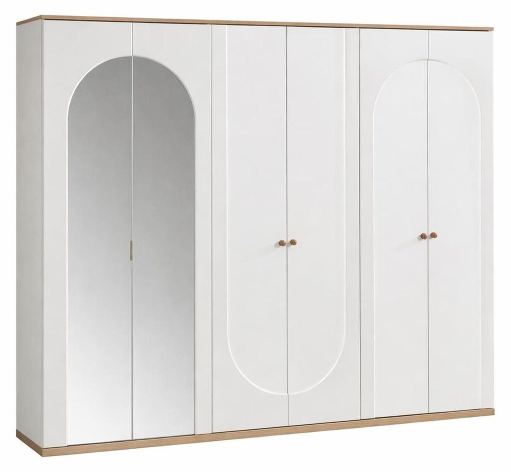 Skandinavisches Schlafzimmer-Set mit Bett, Kleiderschrank und Spiegel
