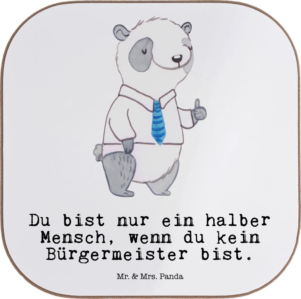 Mr. & Mrs. Panda Holzuntersetzer Bürgermeister Herz - Weiß - Geschenk, Oberbürgermeister, Rathaus, Wahlen, gläseruntersetzer, Spruch, Untersetz...