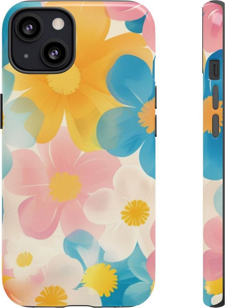 Lebhaftes Pastell-Blumenmuster – Hülle Kompatibel mit iPhone 13