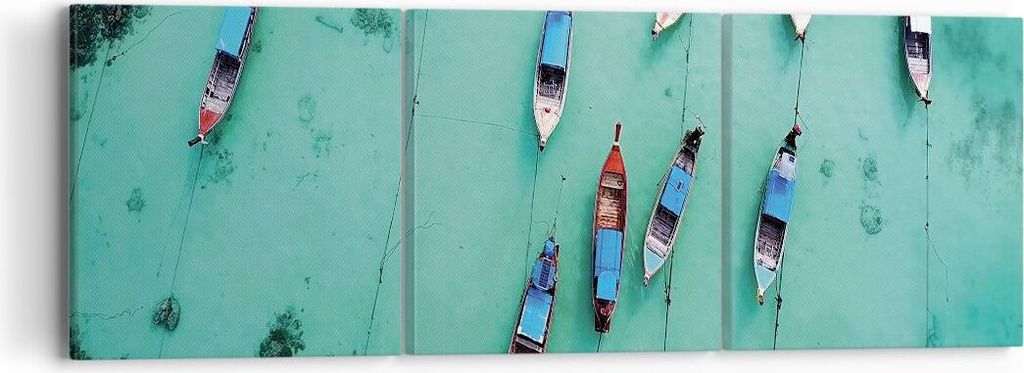 Bild auf Leinwand - Leinwandbild - 3 Teile - Boote mit Luft - 90x30cm - Wand Bild - Wanddeko - Wandbilder - Leinwanddruck - Bilder - Wanddekoration...
