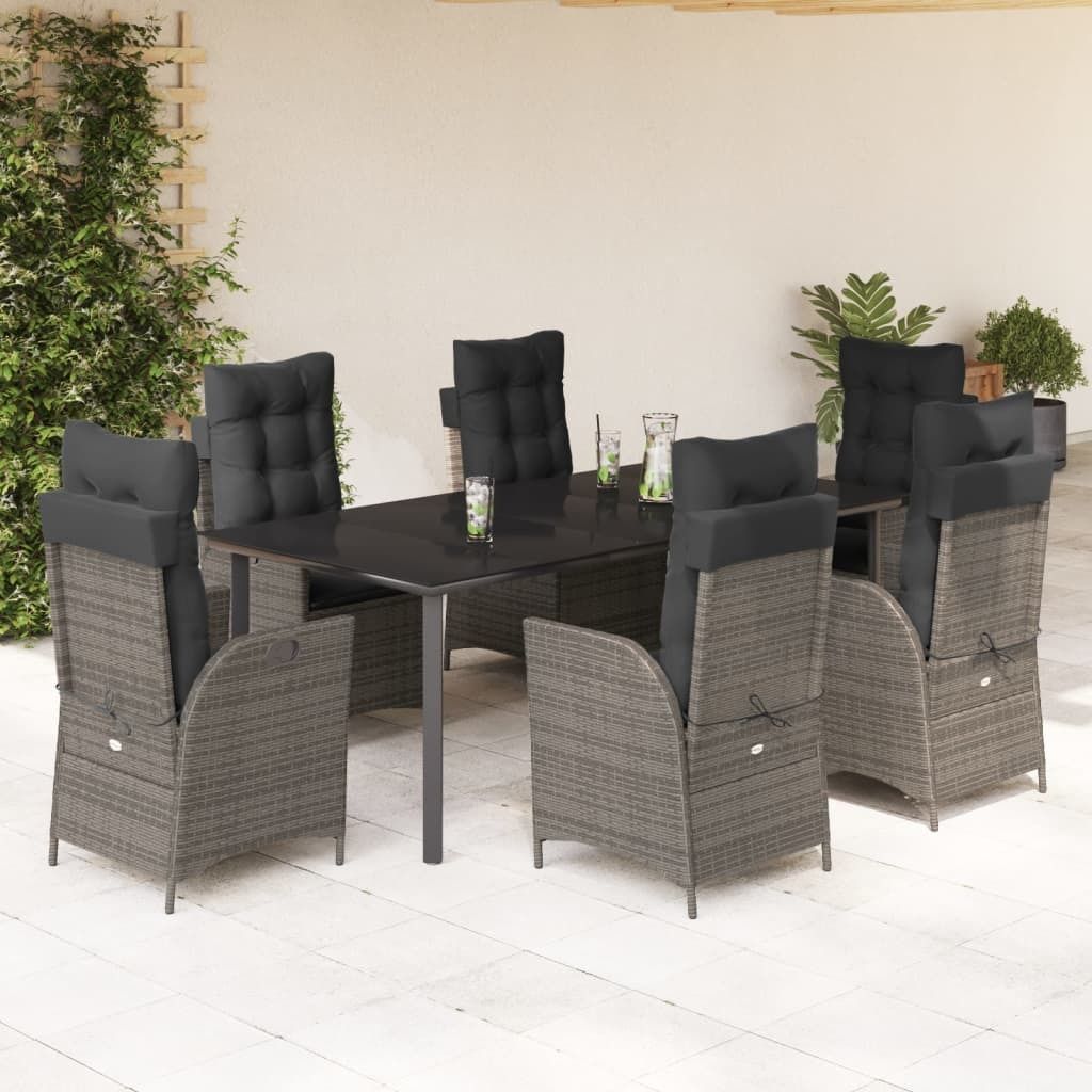 Maison Exclusive - 7-tlg. Garten-Essgruppe mit Kissen Grau Poly Rattan