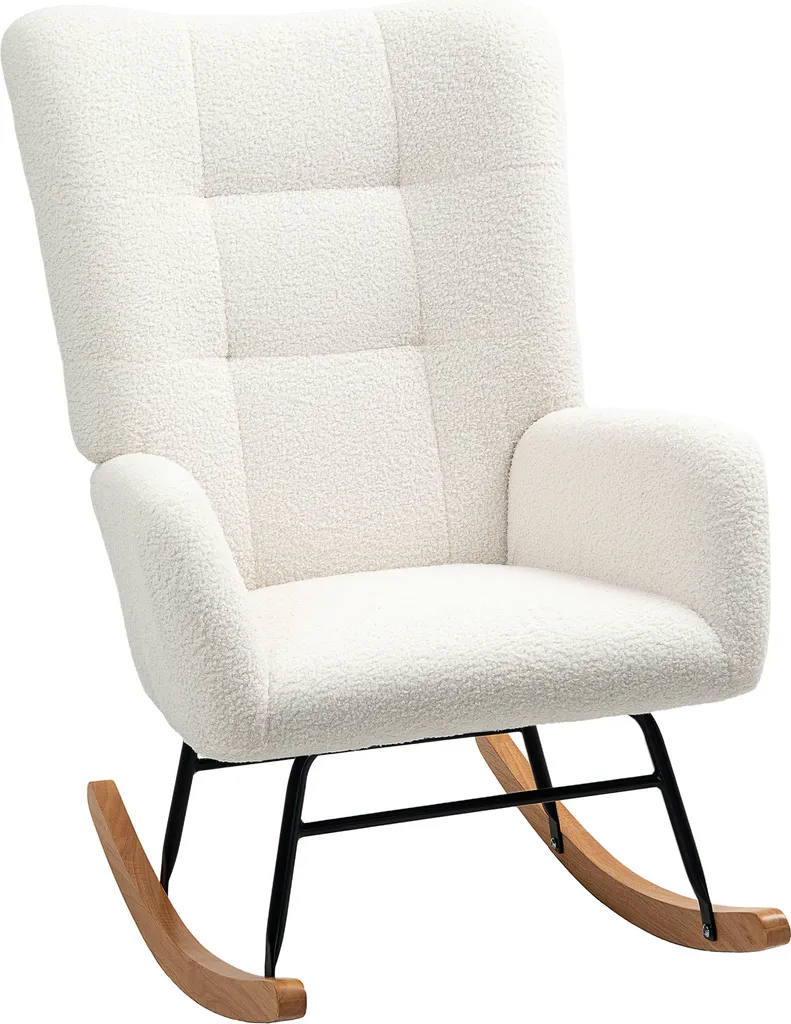 Fauteuil de Relaxation Anti-Mal de Dos en Tissu Bouclé et Bois Massif