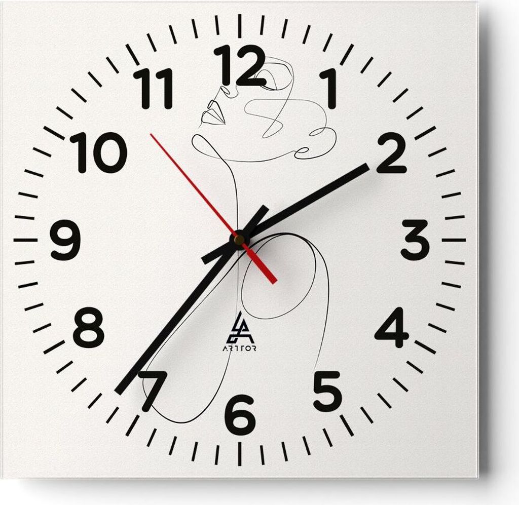 Wanduhr - Quadrat - Glasuhr - Linie Linie Frau - 40x40cm - Schleichendes Uhrwerk - Lautlos - zum Aufhängen bereit - Dekoration Modern - Wanddekora...